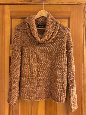 fab'rik Chunky knit popcorn Cowl Neck Sweater - Rust Brown size small medium